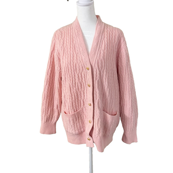 Unbranded Sweaters - Vintage Angora Blend Pink Cable Knit Cardigan w/Gold Buttons Size M/L Coquette